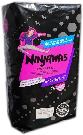Ninjamas Pyjama Pants Maedchen 8-12 Jahre, 27-43 kg , 9er Packung