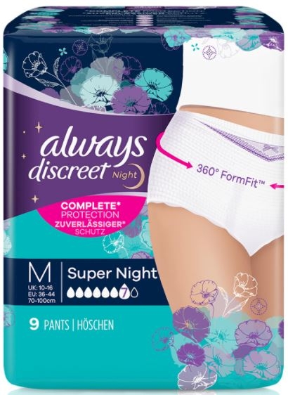 Always Discreet Underwear Hoeschen Super Night , medium, 9er Packung