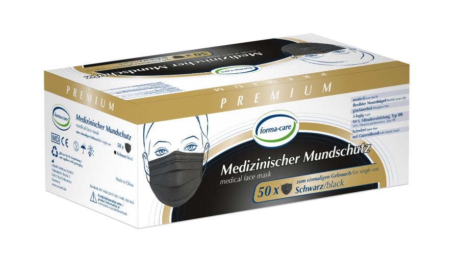 Forma Care Mundschutz Einmal-Maske m.Elastikband 50er Pkg.schwarz
