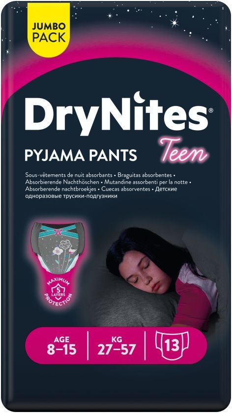 HUGGIES DRY NITES Pyjama Pants f. Maedchen/girl Teen Girl 8-15 Jahre 27-57kg 13er BIG Packung